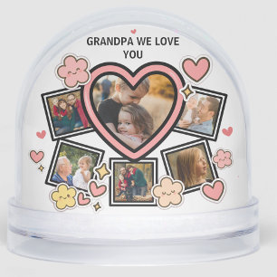 Cute Family Retro Heart Flowers Smile Groovy Photo Snowglobe