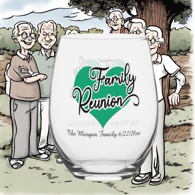 Cute Family reunion add name date  Stemless Wine Glass (Creator Uploaded)