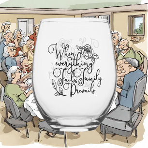 Cute Family sentiment word art Family Stemless Wine Glass