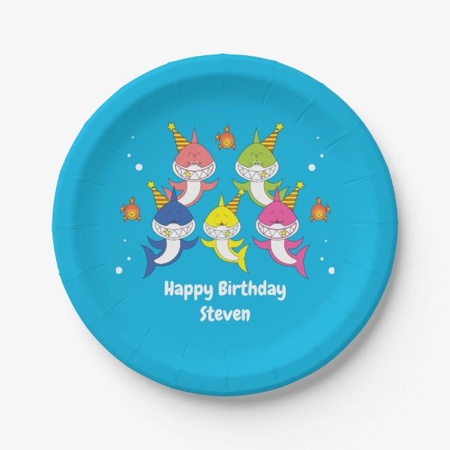 Cute Family Shark Cartoon Paper Plate (Front)