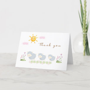 Cute Family Sheep Floral Garden Baby Shower  Thank You Card