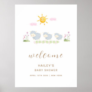 Cute Family Sheep Garden Welcome Baby Shower  Poster