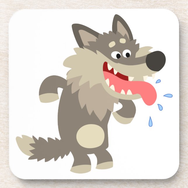 Cute Famished Cartoon Wolf Coasters Set (Front)