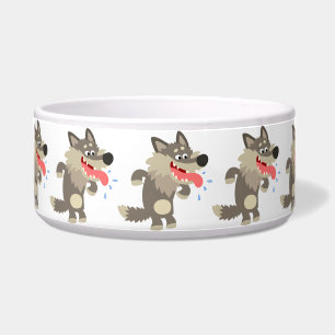 Cute Famished Cartoon Wolf Dog Bowl