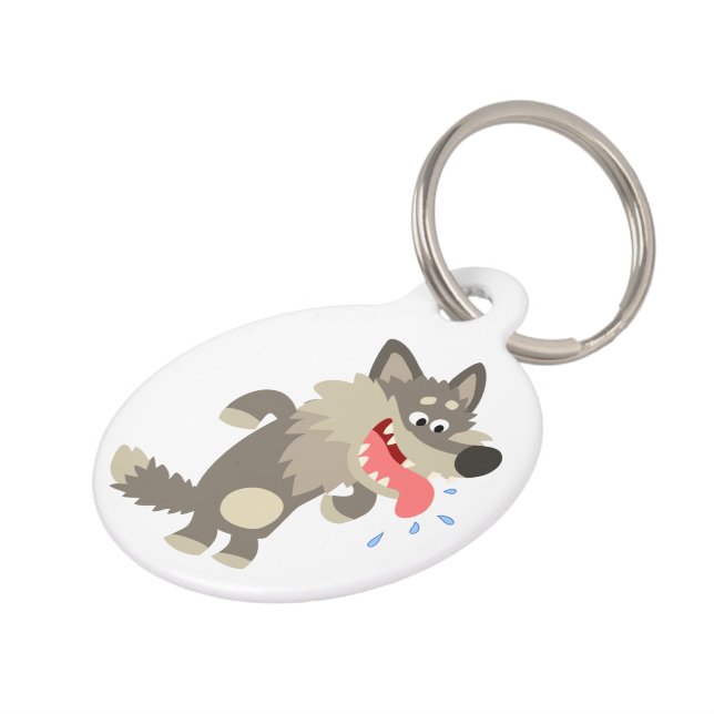 Cute Famished Cartoon Wolf Dog Tag (Side)