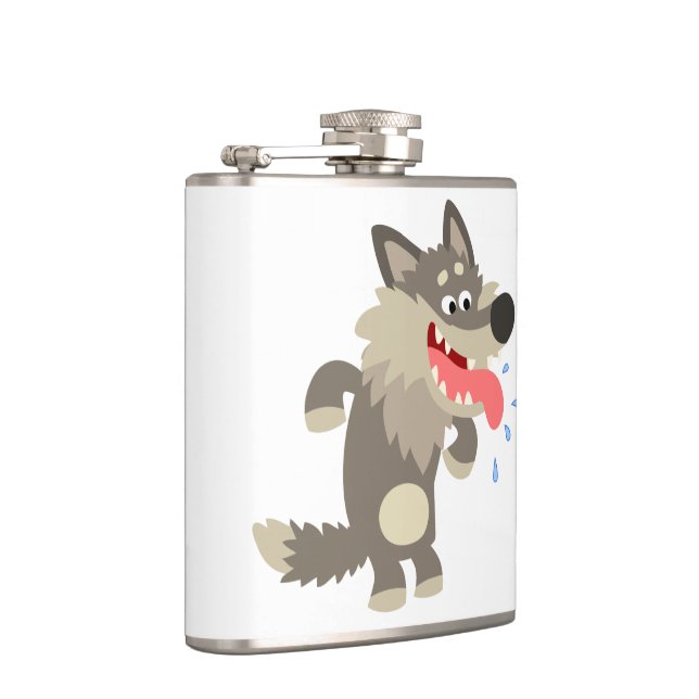 Cute Famished Cartoon Wolf Hip Flask (Right)