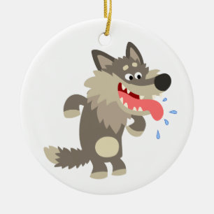 Cute Famished Cartoon Wolf Ornament
