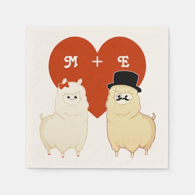 Cute Fancy Alpaca Couple Napkin (Front)