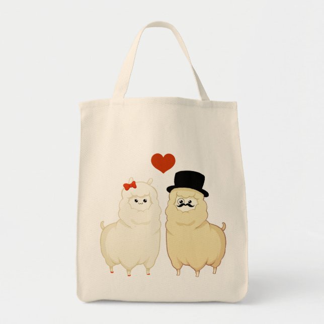 Cute Fancy Alpaca Couple Tote Bag (Front)
