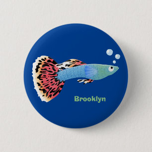 Cute fancy guppy tropical fish cartoon 6 cm round badge