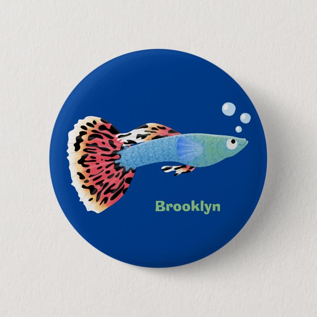 Cute fancy guppy tropical fish cartoon 6 cm round badge (Front)
