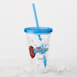 Cute fancy guppy tropical fish cartoon acrylic tumbler