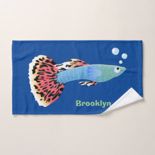 Cute fancy guppy tropical fish cartoon bath towel set