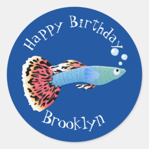 Cute fancy guppy tropical fish cartoon  classic ro round sticker