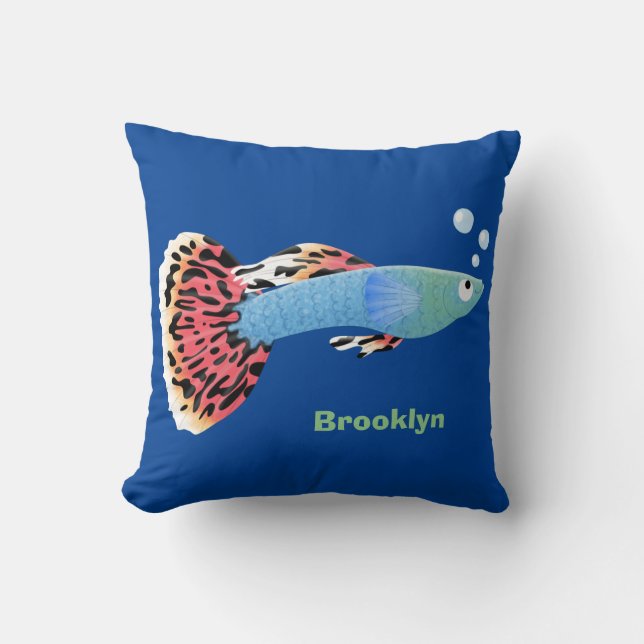 Cute fancy guppy tropical fish cartoon  cushion (Front)