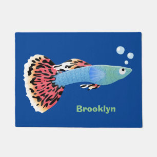 Cute fancy guppy tropical fish cartoon doormat
