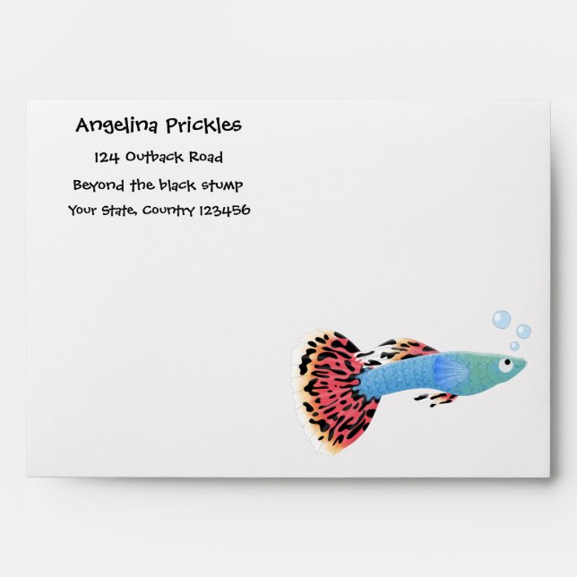 Cute fancy guppy tropical fish cartoon envelope (Front)
