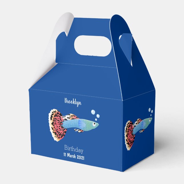Cute fancy guppy tropical fish cartoon  favour box (Front Side)