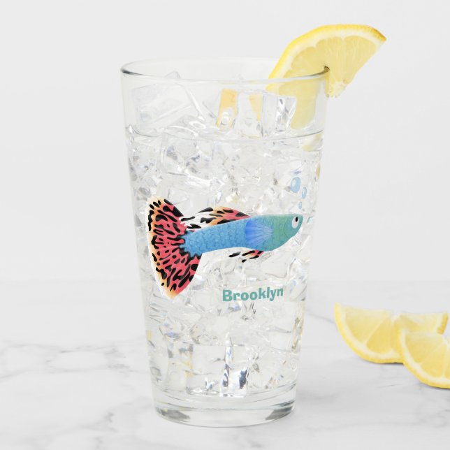 Cute fancy guppy tropical fish cartoon glass (Back Ice)