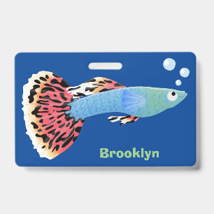Cute fancy guppy tropical fish cartoon ID badge
