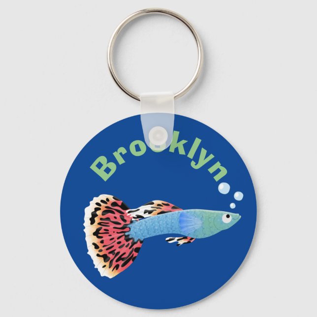 Cute fancy guppy tropical fish cartoon key ring (Front)