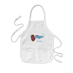 Cute fancy guppy tropical fish cartoon kids apron