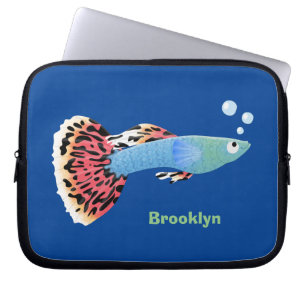 Cute fancy guppy tropical fish cartoon laptop sleeve
