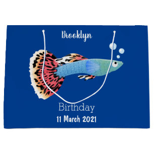 Cute fancy guppy tropical fish cartoon large gift bag