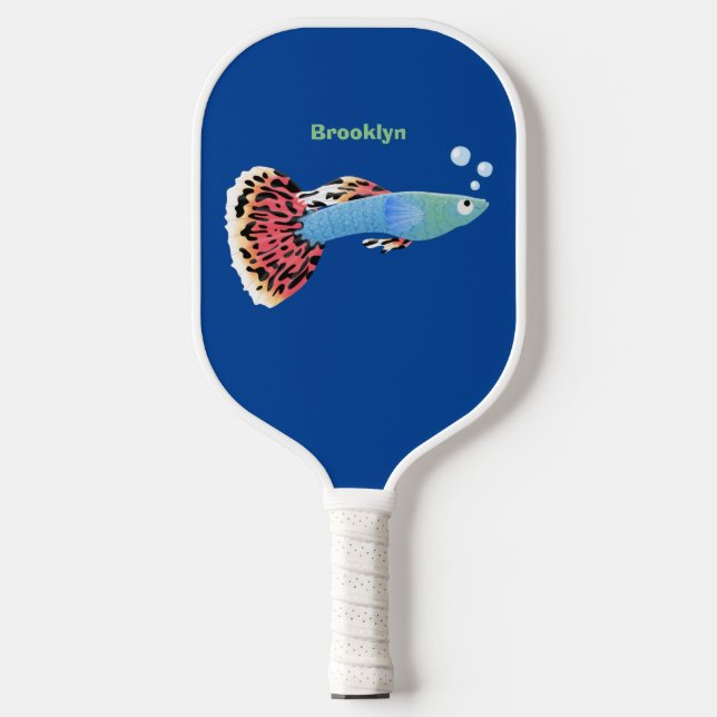 Cute fancy guppy tropical fish cartoon  pickleball paddle (Front)