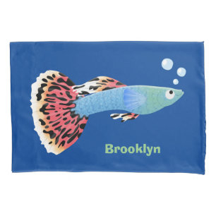 Cute fancy guppy tropical fish cartoon  pillowcase
