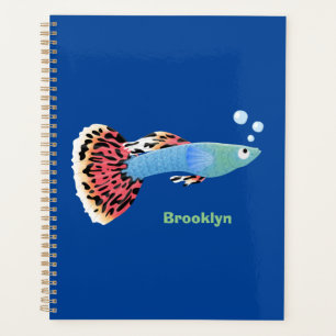 Cute fancy guppy tropical fish cartoon planner