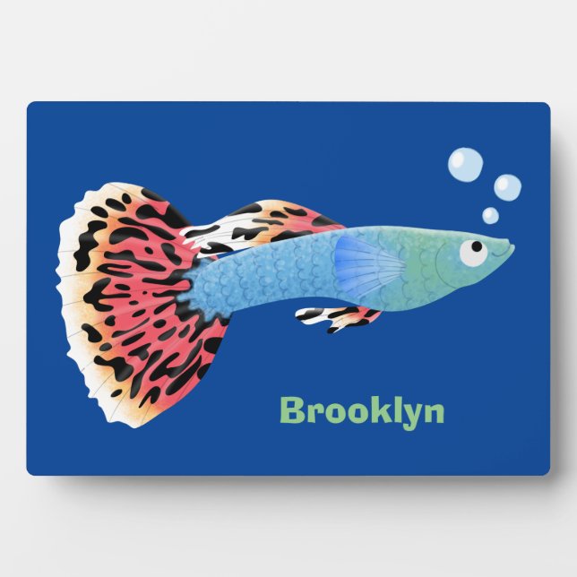 Cute fancy guppy tropical fish cartoon plaque (Front)