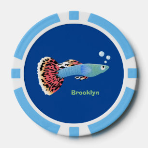 Cute fancy guppy tropical fish cartoon poker chips