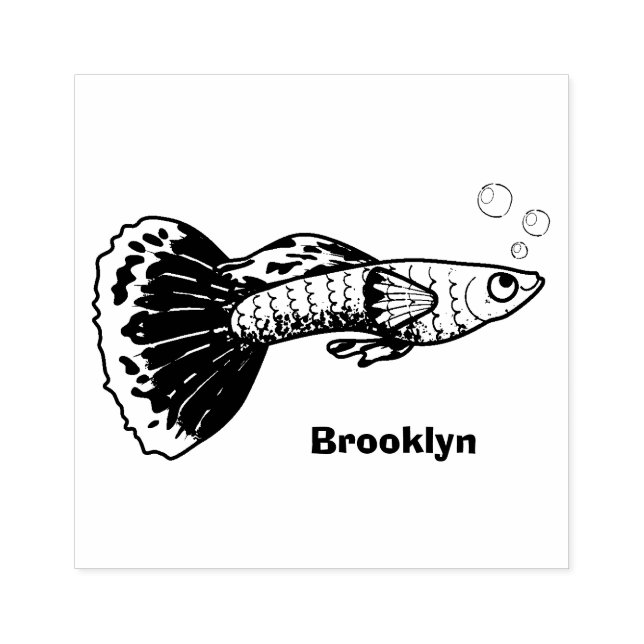 Cute fancy guppy tropical fish cartoon rubber stamp (Imprint)