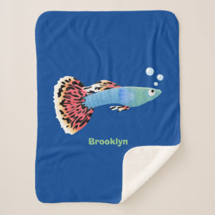 Cute fancy guppy tropical fish cartoon sherpa blanket