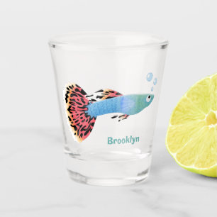 Cute fancy guppy tropical fish cartoon shot glass