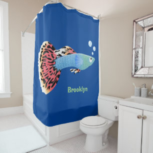 Cute fancy guppy tropical fish cartoon shower curtain