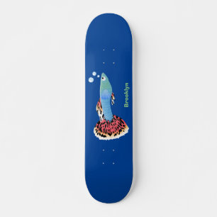 Cute fancy guppy tropical fish cartoon skateboard