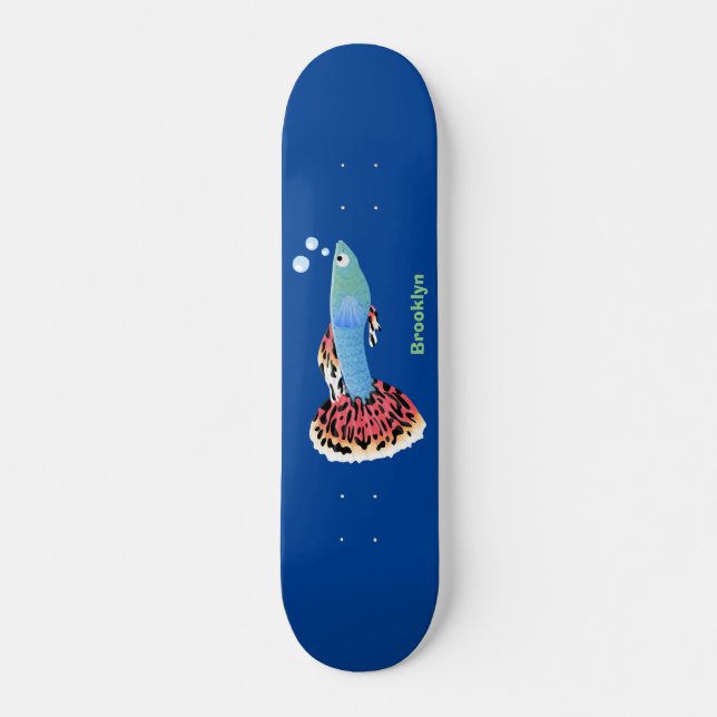 Cute fancy guppy tropical fish cartoon skateboard (Front)