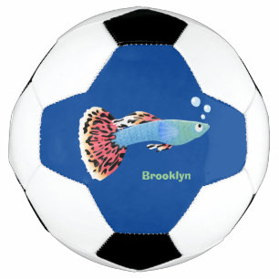 Cute fancy guppy tropical fish cartoon soccer ball