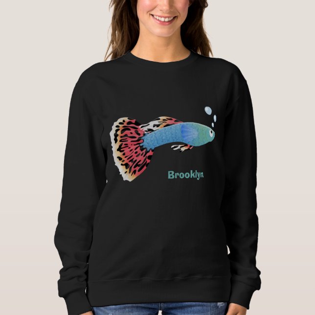 Cute fancy guppy tropical fish cartoon sweatshirt (Front)