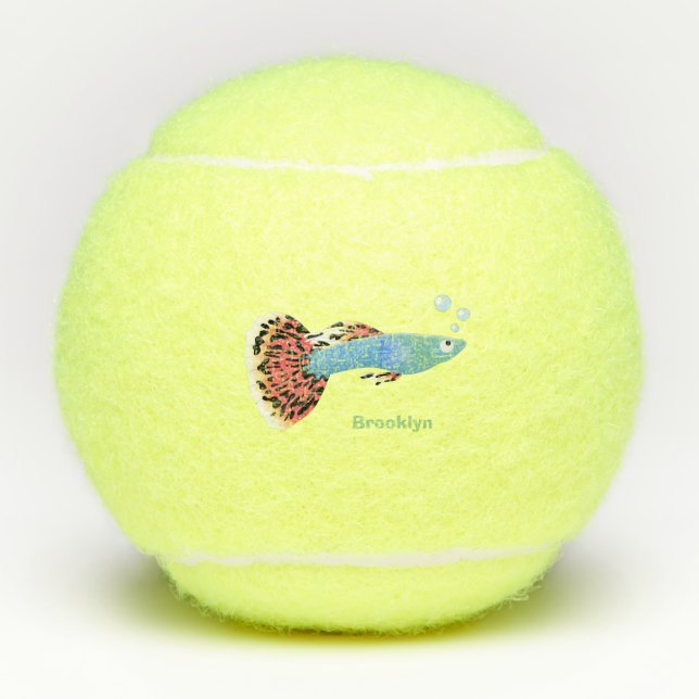 Cute fancy guppy tropical fish cartoon tennis balls (Front)