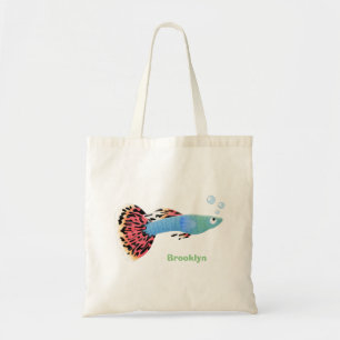 Cute fancy guppy tropical fish cartoon tote bag
