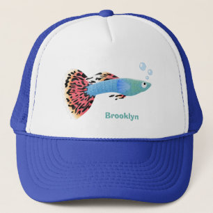 Cute fancy guppy tropical fish cartoon  trucker hat