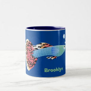 Cute fancy guppy tropical fish cartoon Two-Tone coffee mug