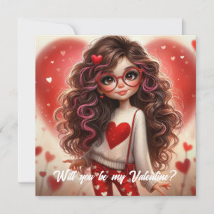 Cute fancy sassy girl be my Valentine Holiday Card