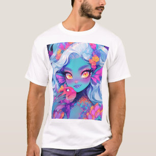 Cute Fanged Mermaid Anime Girl and Pet Fish T-Shirt
