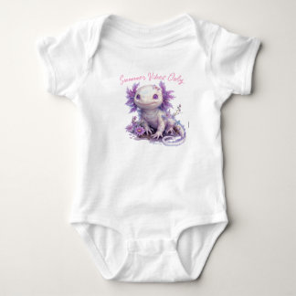 Cute Fantasy Axolotl with Flowers and Summer Vibes Baby Bodysuit