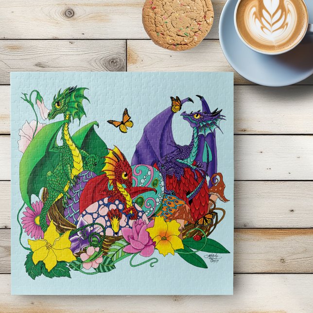 Cute Fantasy Baby Dragons Nest Eggs Blue Jigsaw Puzzle (Creator Uploaded)