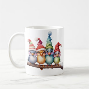 Cute fantasy birds with Christmas hats. Coffee Mug